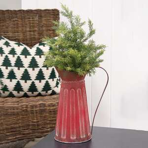 Green Splattered Red Ribbed Metal Water Pitcher 60526;