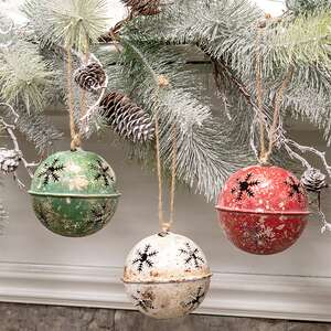 Gleaming Distressed Metal Snowflake Jingle Bell, 3.5", 3 Asstd. 60535;
