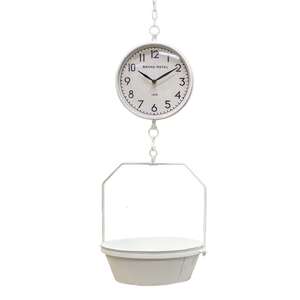 White Vintage Hanging Decorative Scale w/Clock - 65130;