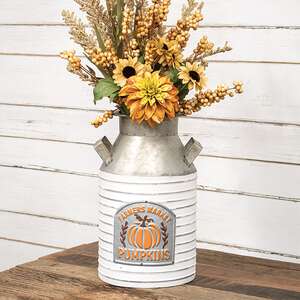 Distressed Ribbed Metal Farmers Market Pumpkins Milk Can 70213;