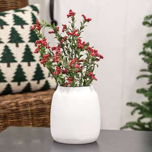 White Ceramic Wide Vase, 6.5"H 70222;