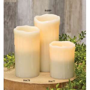 White Dripped 4" Timer Pillar Candle - Amber Light