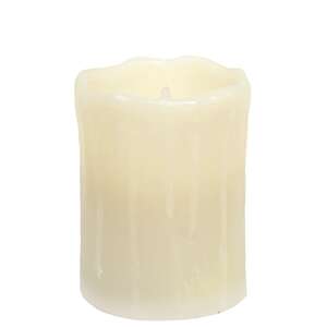 White Dripped 4" Timer Pillar Candle - Amber Light