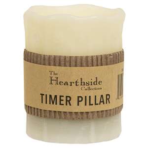 White Dripped 4" Timer Pillar Candle - Amber Light