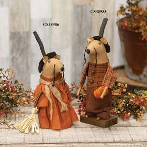 Farmer Plaid Mouse with Pumpkin on Base