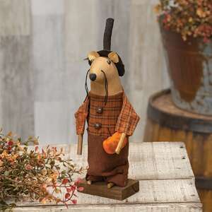 Farmer Plaid Mouse with Pumpkin on Base