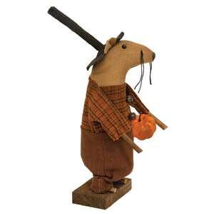 Farmer Plaid Mouse with Pumpkin on Base