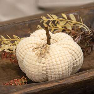 Ivory Waffle Weave Pumpkin w/Burlap Leaves, 4.75" Dia. CS39028;