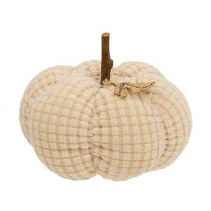 Ivory Waffle Weave Pumpkin w/Burlap Leaves, 4.75" Dia. CS39028;
