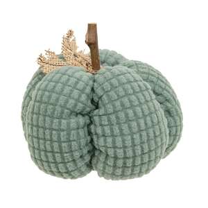 Teal Waffle Weave Pumpkin w/Burlap Leaves, 5" Dia. JL24038;