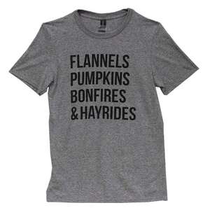 Flannels, Pumpkins, Bonfires, & Hayrides T-shirt L24;