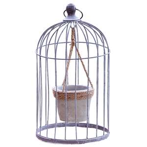 Wire Bird Cage with Jute and Cement Plant Holder, Large QX18209A;