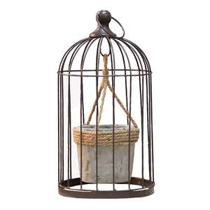 Vintaged Birdcage w/ Hanging Cement Planter, Medium - QX18209B;