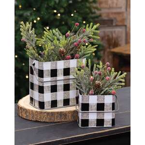 2/Set, Black & White Buffalo Check Canisters w/Handles