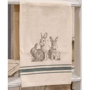 Baby Bunny Trio Slate Feed Sack Stripe Dish Towel 19297;