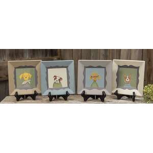 Pup Portrait Square Plate, 4 Asstd.