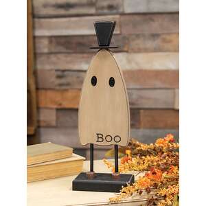 Wooden Top Hat Boo Ghost on Base