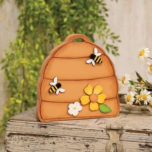 Bees & Flowers Wooden Beehive Sitter