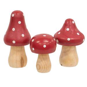 Red & White Dotted Wooden Mushrooms, 3/Set 38432;
