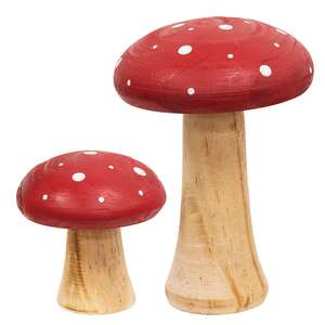 White Dotted Red Wooden Mushrooms, 2/Set 38433;