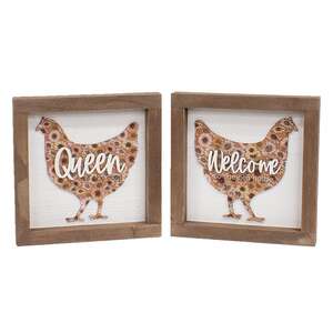 Welcome Queen Floral Chicken Framed Sign, 2 Asstd. 38443;