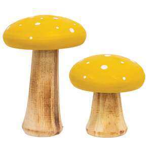 White Dotted Yellow Wood Mushrooms, 2/Set 38567;
