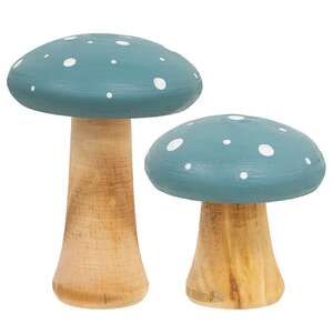 White Dotted Blue Wood Mushrooms, 2/Set 38568;