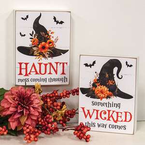 Wicked Haunt Floral Witch Hat Box Sign, 2 Asstd. 38621Wicked Haunt Floral Witch Hat Box Sign, 2 Asstd. 38621;