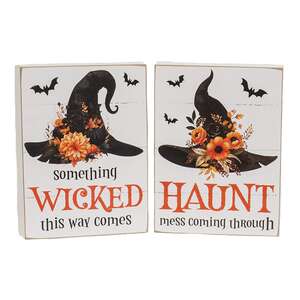 Wicked Haunt Floral Witch Hat Box Sign, 2 Asstd. 38621;