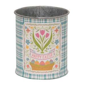 Blue & White Gingham Check "Happy Easter" Can 60491;