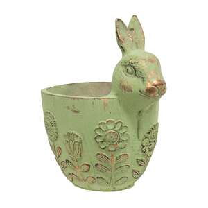 Flower Garden Embossed Distressed Green Cement Bunny Planter 60502;