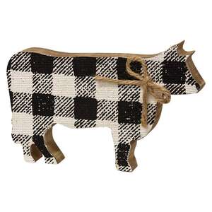 Black & White Gingham Check Chunky Wooden Cow 90995;