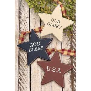 Patriotic Words Star Ornament, 3 Asstd.Patriotic Words Star Ornament, 3 Asstd.