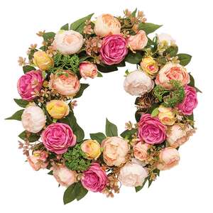 Mixed Cabbage Rose Wreath, 22" HYG212501;