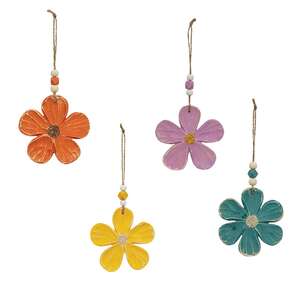 Colorful Wooden Daisy Ornament, 4 Asstd. RJA5530;