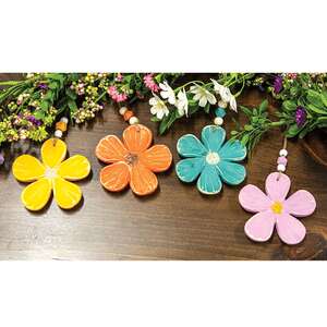 Colorful Wooden Daisy Ornament, 4 Asstd. RJA5530;
