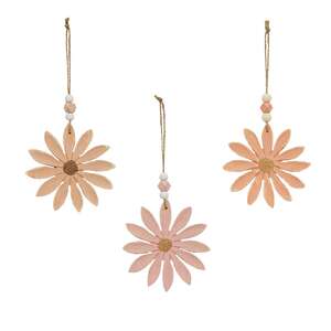 Pastel Wooden Daisy Ornament, 3 Asstd. RJA5532;
