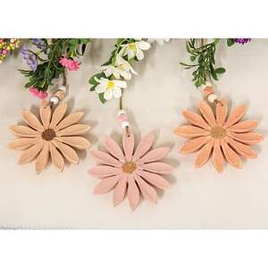 Pastel Wooden Daisy Ornament, 3 Asstd. RJA5532;