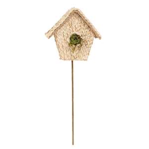 Natural Woven Seagrass Mossy Birdhouse Pick SA112522;