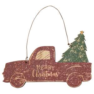 Glittered Wood Merry Christmas Truck Ornament 35522;