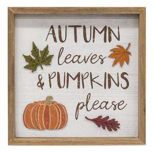 Autumn Leaves & Pumpkins Please Distressed Wooden Frame 35525;