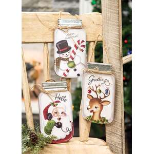 Hello Santa Mason Jar Hanger, 3 Asstd.