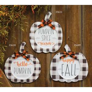 Hello Pumpkin Hanging Buffalo Check Pumpkin