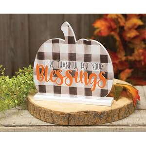 Be Thankful for Your Blessings Buffalo Check Pumpkin on Base