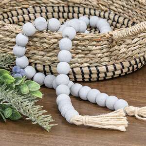 Distressed White Bead Garland w/Jute Tassels 35671Distressed White Bead Garland w/Jute Tassels 35671;