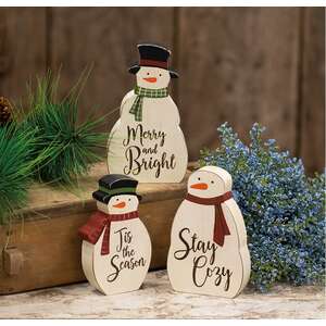 3/Set, Tis The Season Engraved Chunky Snowman Sitters