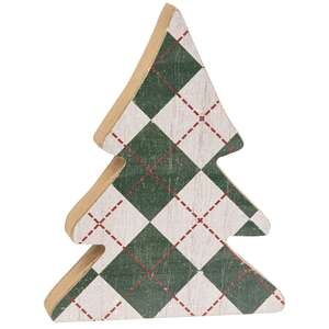Distressed Wooden Plaid Christmas Trees, 2/Set 35720;