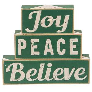 Plaid Joy Peace Believe Wooden Blocks, 3/Set 35722;