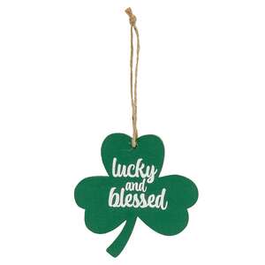 Lucky and Blessed Wooden Shamrock Ornament 38387;