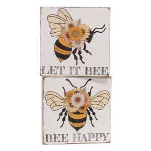Bee Happy Floral Bee Box Sign, 2 Asstd. 38447;